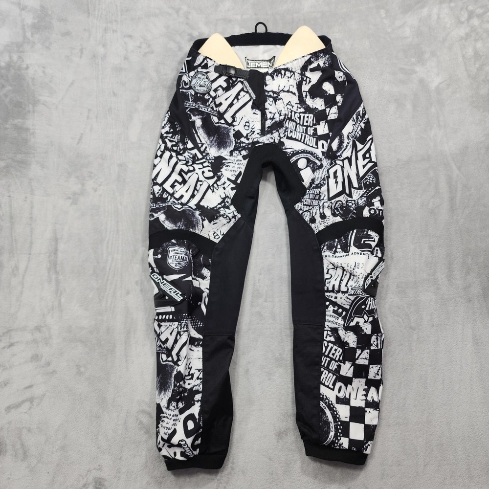 O'Neal Element Pants Mens 36x28 Black White Motocross MX Off Road Racing Padded